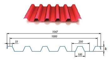 Профлист С-44 1000/1047 (0,50) Бархат L-2м  S=2.094м2