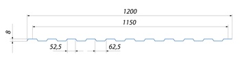 Профлист С-8  1150/1200х 2000 мм ОЦ толщ.листа 0,55мм  высота волны 8 мм