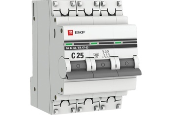 Выключатель автоматический трехполюсный ВА 47-63, 3P 25А (C) 4,5kA EKF PROxima