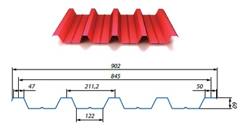 Профлист Н-60 845/902 х 2000 мм ОЦ толщ.листа 0,90мм  высота волны 60 мм