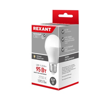Лампа светодиодная груша А60 11,5 Вт Е27 2700К теплый белый свет REXANT