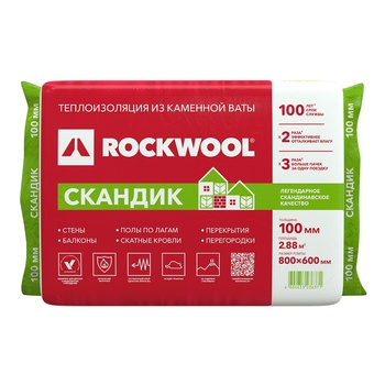 Утеплитель ROCKWOOL ЛАЙТ БАТТС СКАНДИК 800х600х100 (6 шт./2,88м2/0,288м3)