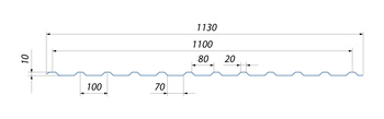 Профлист С-10 1100/1138 х2000мм ОЦ толщ. листа 0,70мм высота волны 10мм