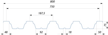 Профлист Н-75 750/800 х 2000 мм ОЦ толщ.листа 0,80мм  высота волны 75 мм
