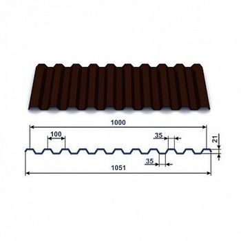 Профнастил полимер С21 0,7 1000/1051 ПЭ RAL8017 шоколад 2,500 11 ШТ 2,500М